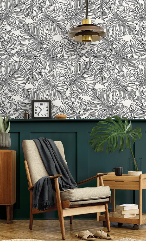 SC20200 palm leaf wallpaper entryway from the Summer House collection by Seabrook Designs