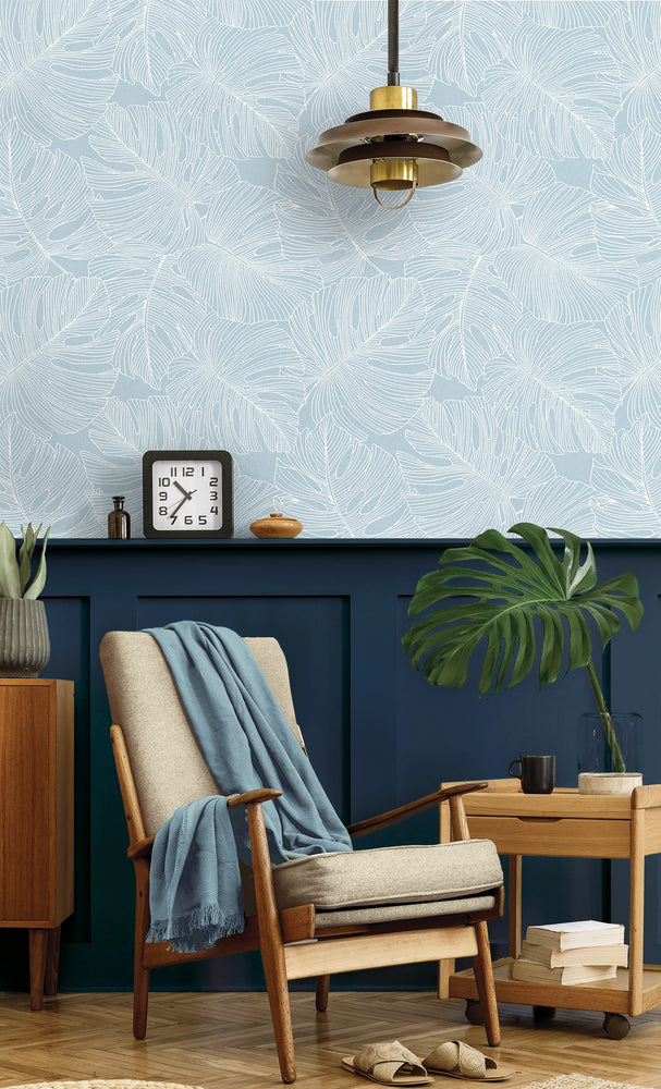 SC20202 palm leaf wallpaper entryway from the Summer House collection by Seabrook Designs