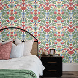 SC20601 folk floral wallpaper bedroom from the Summer House collection by Seabrook Designs