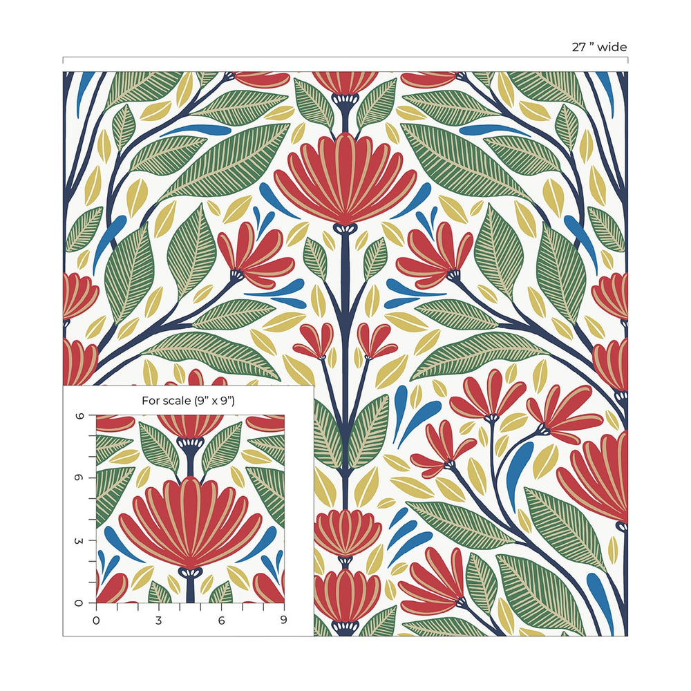 SC20601 folk floral wallpaper scale from the Summer House collection by Seabrook Designs