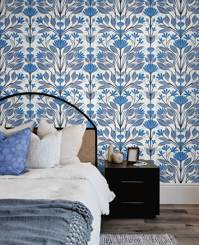 SC20602 folk floral wallpaper bedroom from the Summer House collection by Seabrook Designs