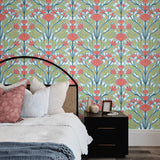 SC20604 folk floral wallpaper bedroom from the Summer House collection by Seabrook Designs