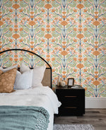 SC20606 folk floral wallpaper bedroom from the Summer House collection by Seabrook Designs