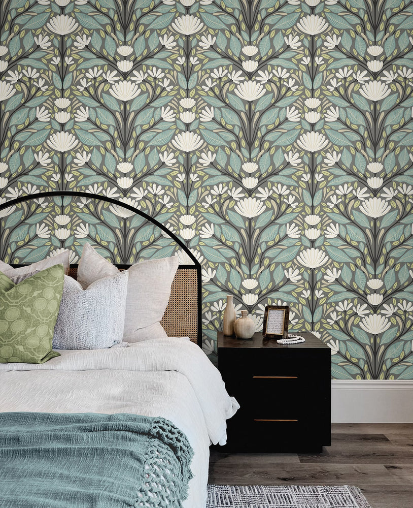 SC20608 folk floral wallpaper bedroom from the Summer House collection by Seabrook Designs