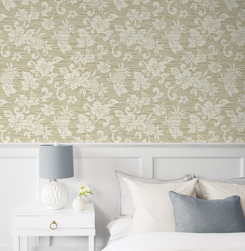SC20805 floral vinyl wallpaper bedroom from the Summer House collection by Seabrook Designs