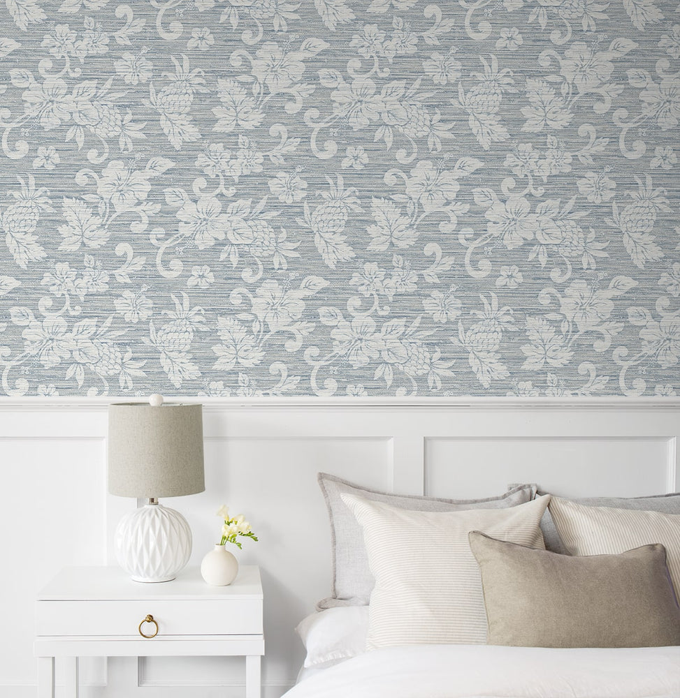 SC20812 floral vinyl wallpaper bedroom from the Summer House collection by Seabrook Designs