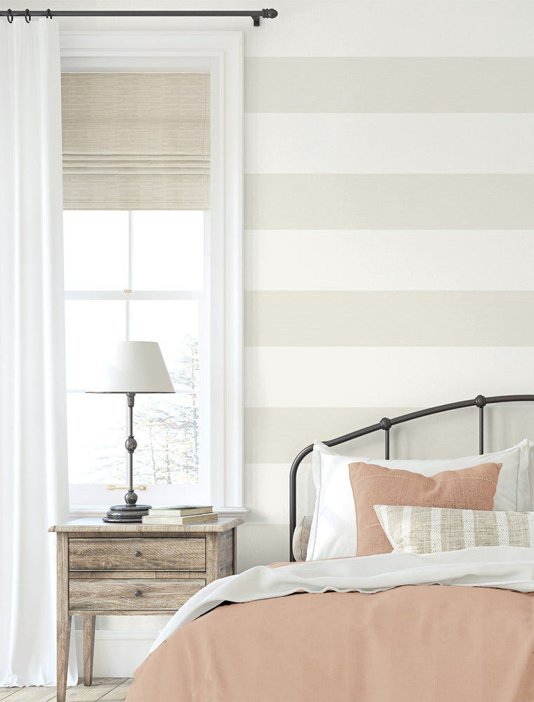 SC21015 striped stringcloth wallpaper bedroom from the Summer House collection by Seabrook Designs