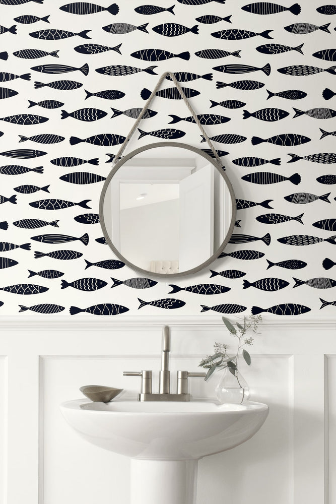 SC21500 fish coastal wallpaper bathroom from the Summer House collection by Seabrook Designs