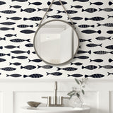 SC21500 fish coastal wallpaper bathroom from the Summer House collection by Seabrook Designs