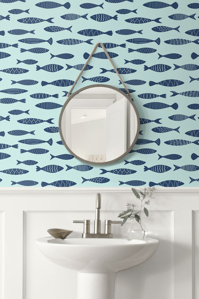 SC21502 fish coastal wallpaper bathroom from the Summer House collection by Seabrook Designs