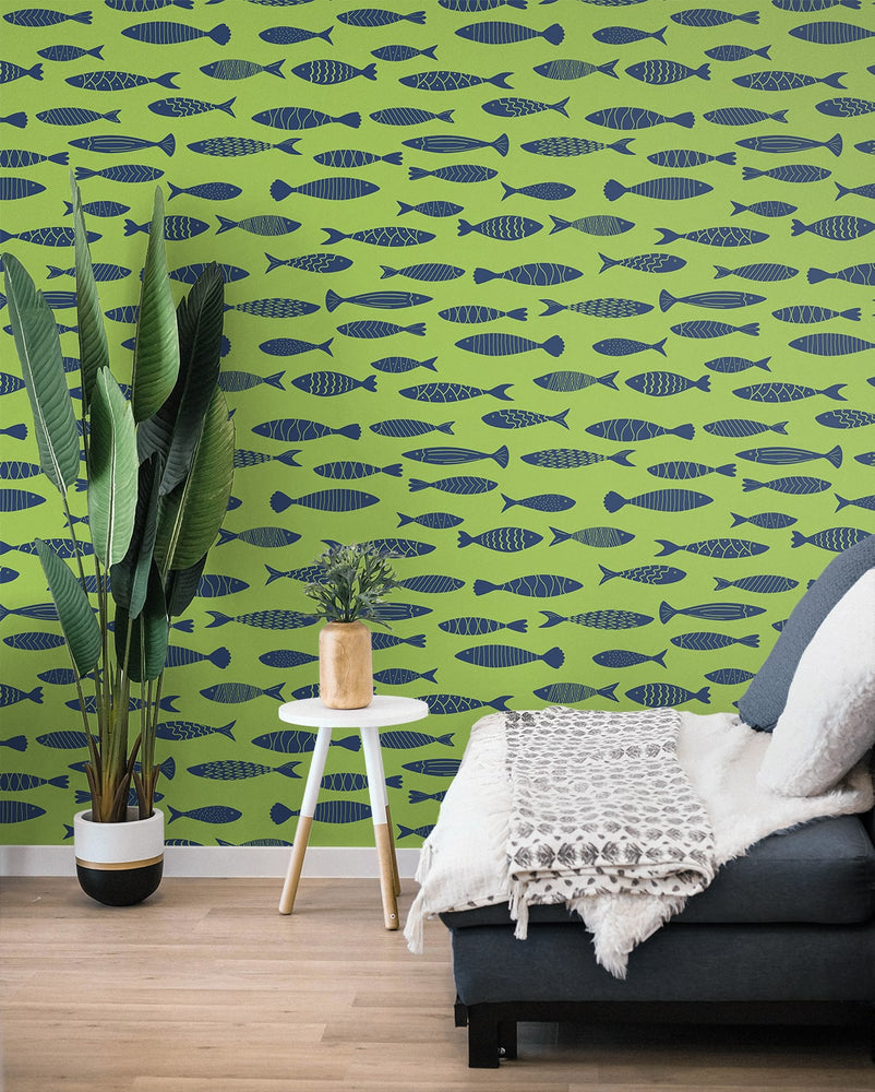 SC21504 fish coastal wallpaper living room from the Summer House collection by Seabrook Designs