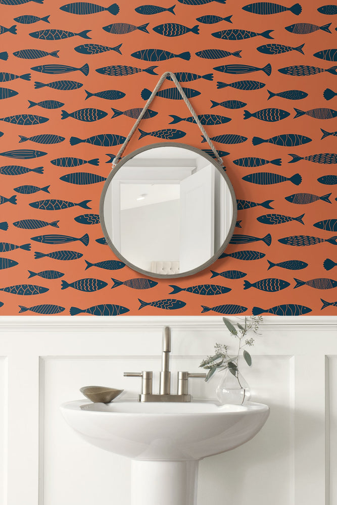SC21506 fish coastal wallpaper bathroom from the Summer House collection by Seabrook Designs