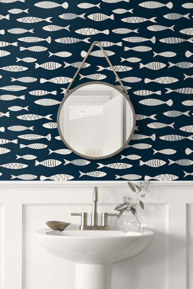 SC21512 fish coastal wallpaper bathroom from the Summer House collection by Seabrook Designs
