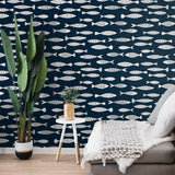 SC21512 fish coastal wallpaper living room from the Summer House collection by Seabrook Designs