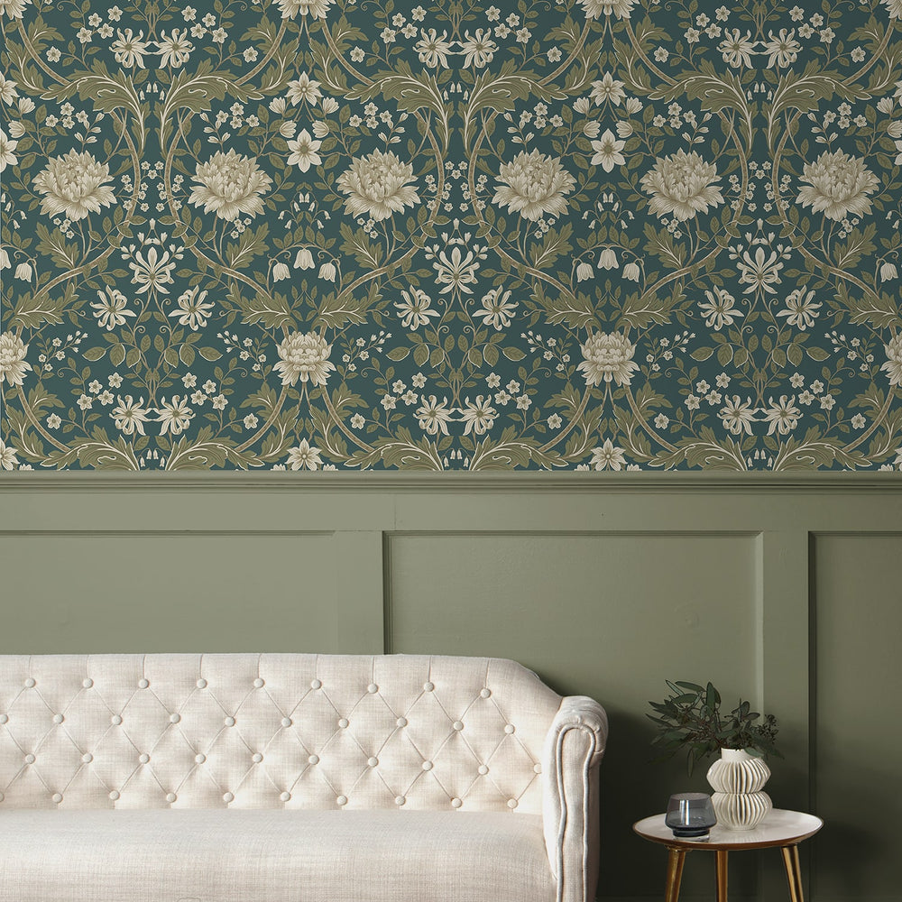 SD20104 honeysuckle floral damask wallpaper entryway from Say Decor