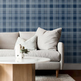 SG10002 rad plaid peel and stick removable wallpaper living room from The Sojourn Collection by Stacy Garcia Home