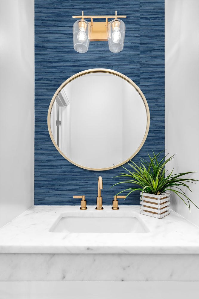 SG10202 faux grasscloth peel and stick removable wallpaper bathroom from The Sojourn Collection by Stacy Garcia Home