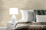 SG10203 faux grasscloth peel and stick removable wallpaper bedroom from The Sojourn Collection by Stacy Garcia Home