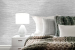 SG10208 faux grasscloth peel and stick removable wallpaper bedroom from The Sojourn Collection by Stacy Garcia Home