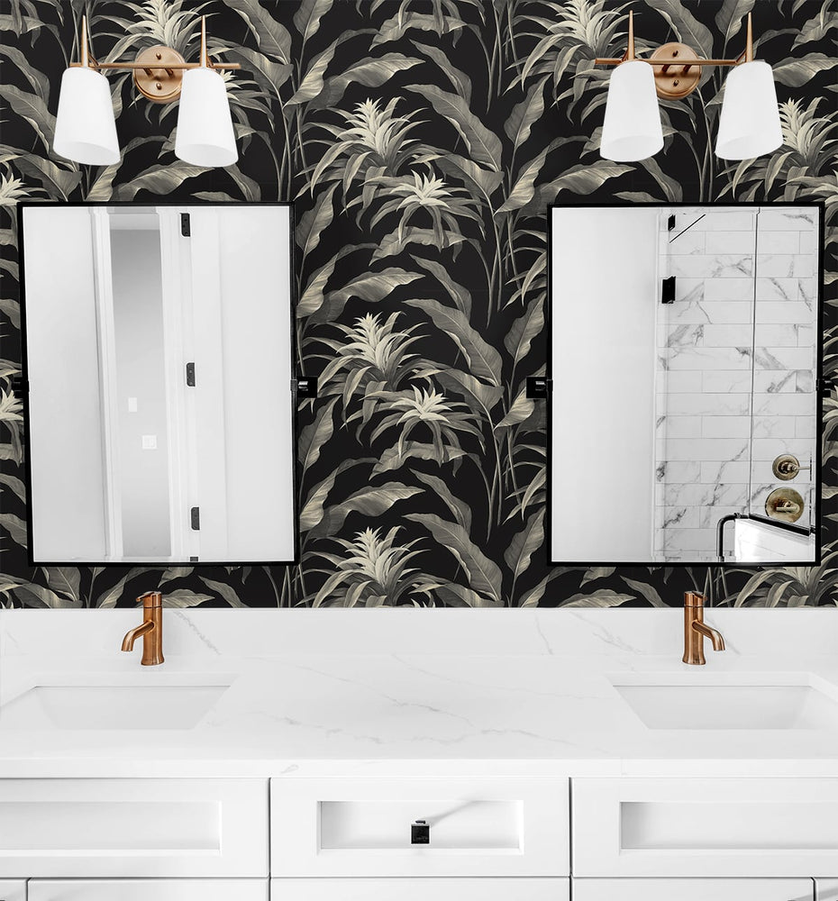 SG10300 Palma botanical peel and stick wallpaper bathroom from the Sojourn Collection by Stacy Garcia Home