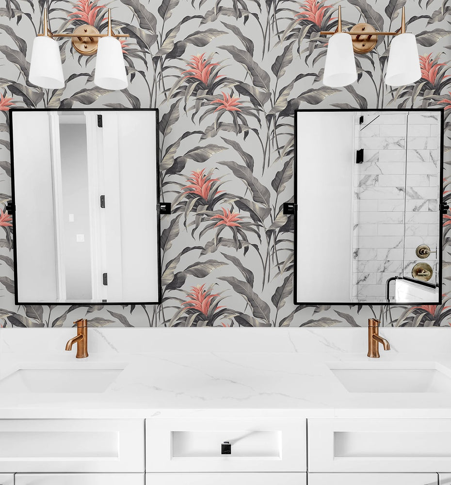 SG10301 Palma botanical peel and stick wallpaper bathroom from the Sojourn Collection by Stacy Garcia Home