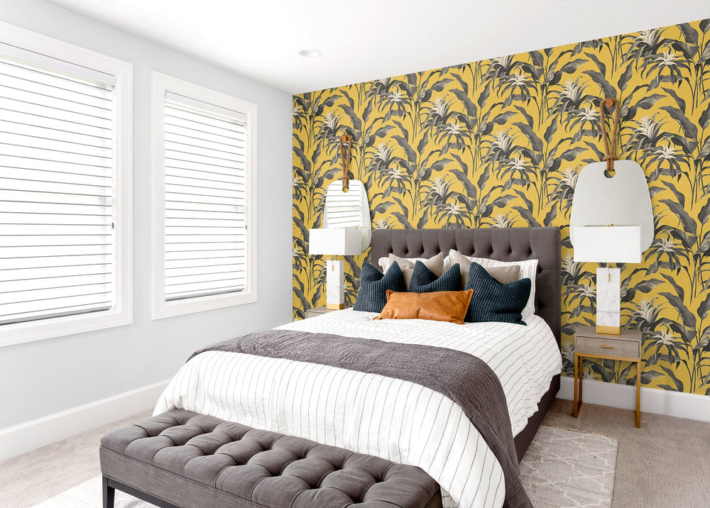 SG10305 Palma botanical peel and stick wallpaper bedroom from the Sojourn Collection by Stacy Garcia Home