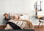 SG10700 square away faux wood peel and stick wallpaper bedroom from The Sojourn Collection by Stacy Garcia Home