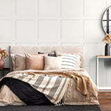 SG10700 square away faux wood peel and stick wallpaper bedroom from The Sojourn Collection by Stacy Garcia Home