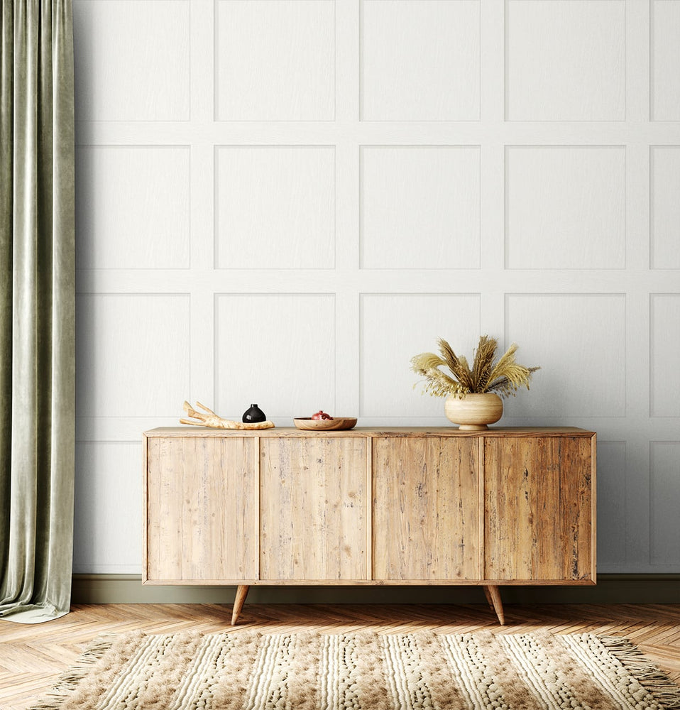 SG10700 square away faux wood peel and stick wallpaper entryway from The Sojourn Collection by Stacy Garcia Home