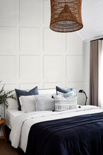 SG10700 square away faux wood peel and stick wallpaper bed from The Sojourn Collection by Stacy Garcia Home