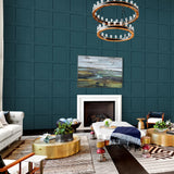 SG10704 square away faux wood peel and stick wallpaper living room from The Sojourn Collection by Stacy Garcia Home