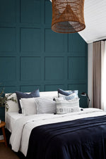 SG10704 square away faux wood peel and stick wallpaper bed from The Sojourn Collection by Stacy Garcia Home
