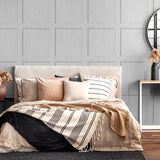 SG10708 square away faux wood peel and stick wallpaper bedroom from The Sojourn Collection by Stacy Garcia Home