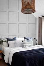 SG10708 square away faux wood peel and stick wallpaper bed from The Sojourn Collection by Stacy Garcia Home