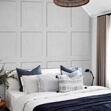SG10708 square away faux wood peel and stick wallpaper bed from The Sojourn Collection by Stacy Garcia Home