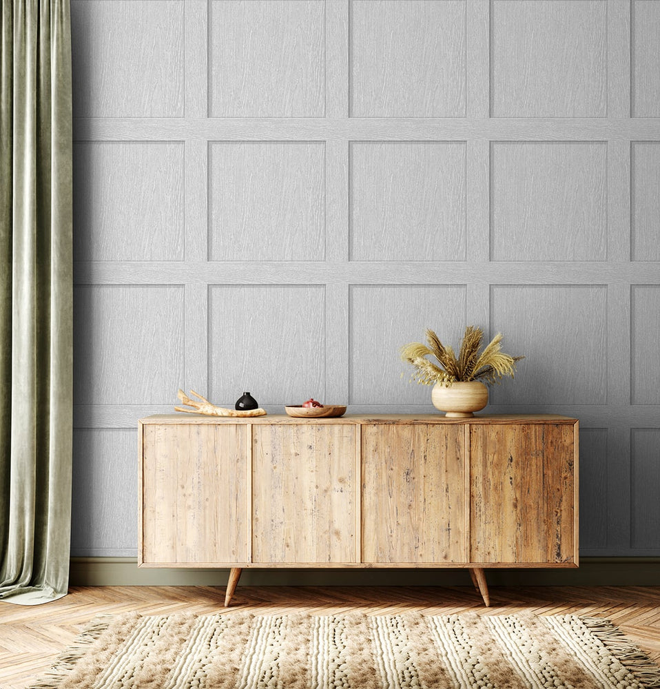 SG10708 square away faux wood peel and stick wallpaper entryway from The Sojourn Collection by Stacy Garcia Home