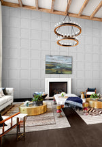 SG10708 square away faux wood peel and stick wallpaper living room from The Sojourn Collection by Stacy Garcia Home