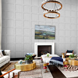 SG10708 square away faux wood peel and stick wallpaper living room from The Sojourn Collection by Stacy Garcia Home