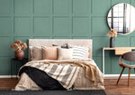 SG10714 square away faux wood peel and stick wallpaper bedroom from The Sojourn Collection by Stacy Garcia Home