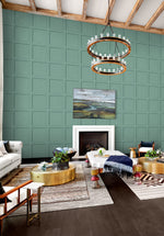 SG10714 square away faux wood peel and stick wallpaper living room from The Sojourn Collection by Stacy Garcia Home