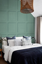 SG10714 square away faux wood peel and stick wallpaper bed from The Sojourn Collection by Stacy Garcia Home