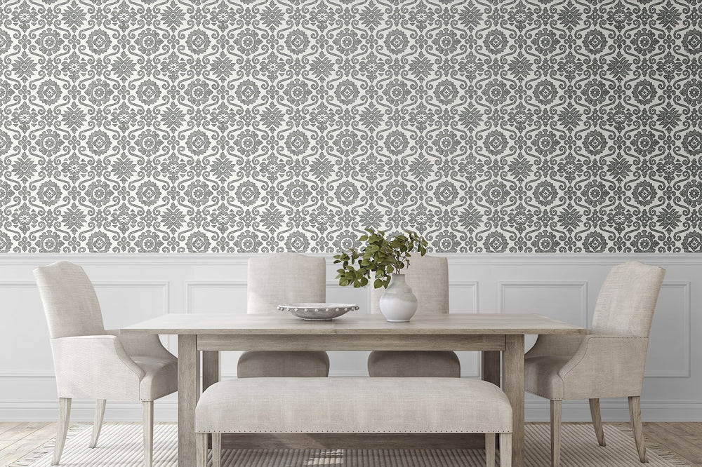 SG10800 Augustine geometric peel and stick removable wallpaper dining room from The Sojourn Collection by Stacy Garcia Home