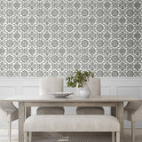SG10800 Augustine geometric peel and stick removable wallpaper dining room from The Sojourn Collection by Stacy Garcia Home