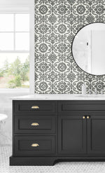 SG10800 Augustine geometric peel and stick removable wallpaper bathroom from The Sojourn Collection by Stacy Garcia Home