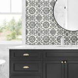 SG10800 Augustine geometric peel and stick removable wallpaper bathroom from The Sojourn Collection by Stacy Garcia Home