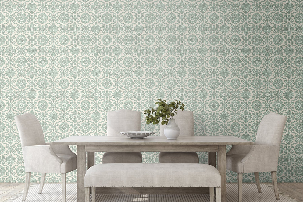 SG10804 Augustine geometric peel and stick removable wallpaper dining room from The Sojourn Collection by Stacy Garcia Home