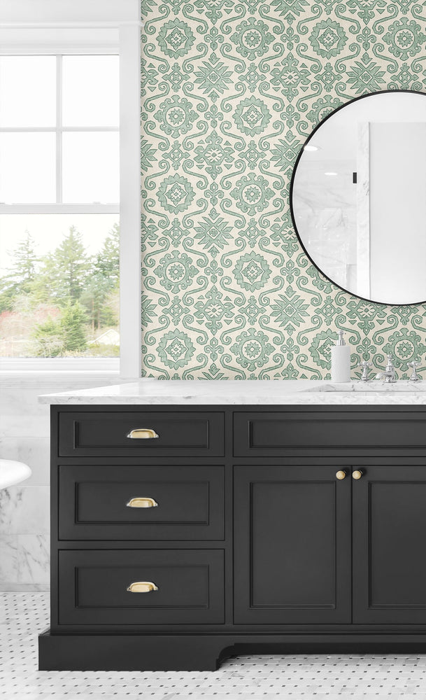 SG10804 Augustine geometric peel and stick removable wallpaper bathroom from The Sojourn Collection by Stacy Garcia Home