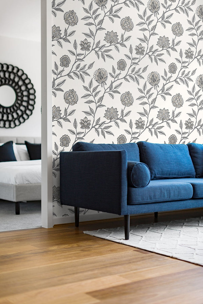 SG11000 Jaclyn floral peel and stick removable wallpaper living room from The Sojourn Collection by Stacy Garcia Home