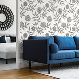 SG11000 Jaclyn floral peel and stick removable wallpaper living room from The Sojourn Collection by Stacy Garcia Home