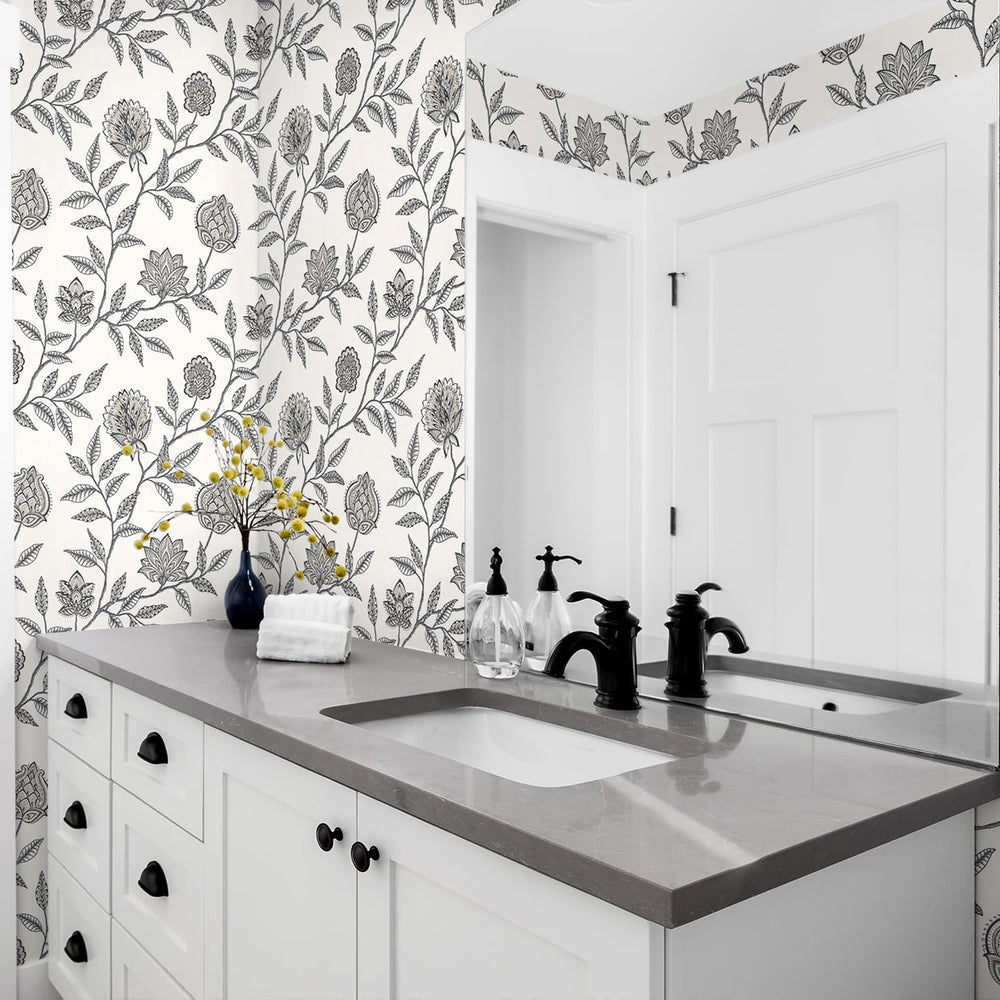 
                  
                    SG11000 Jaclyn floral peel and stick removable wallpaper bathroom from The Sojourn Collection by Stacy Garcia Home
                  
                